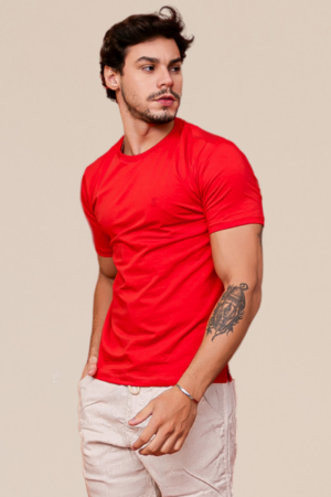 Camiseta Adulto Careca Regular Fit  Vermelha com Bordado no Peito - Image 3